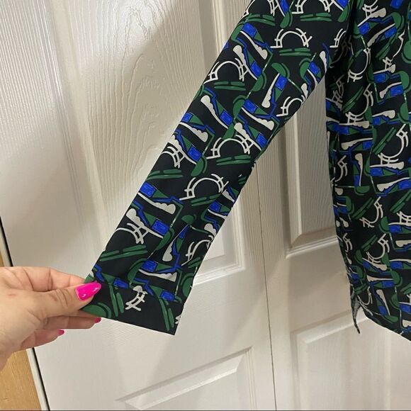 Eloquii Green Blue Black Abstract Pattern Long Sleeve Blouse - Picture 4 of 12